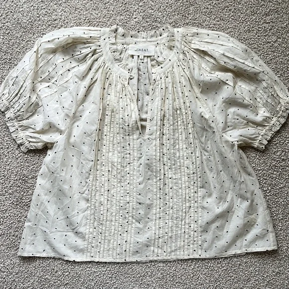 THE GREAT. Cream Polka Dot Blouse - Picture 2 of 13